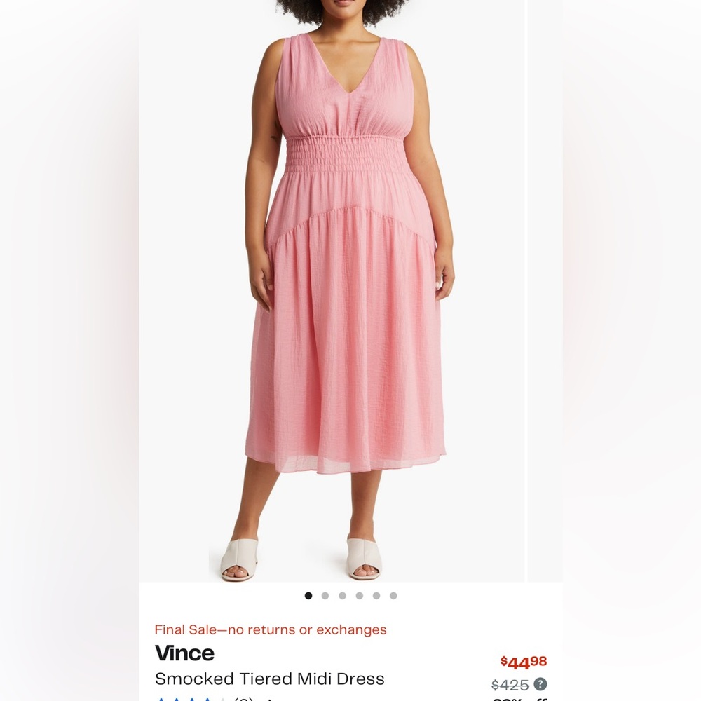 Vince Pink Smocked Midi Dress